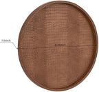 HofferRuffer Round Serving Tray 20'', Elegant Faux Leather Circle Ottoman Table Tray, Serve Tea Coffee Breakfast in Bedroom Living Room Kitchen (Brown) - Image 2