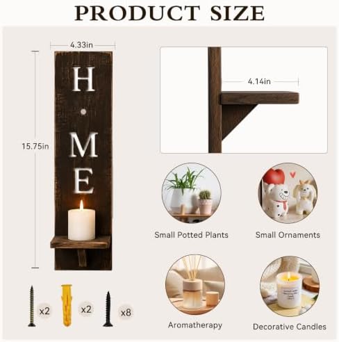 Wall Candle Holder Set of 2, Wooden Candle Sconces Farmhouse Wall Decor - Image 2