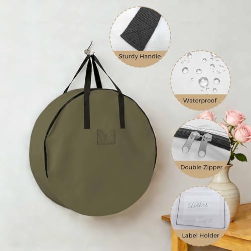 36 Inch Round Storage Bag 2 Pack,Dark Brown Solid Color Waterproof Wreath Storage Container with Handles&Zipper Simple Art Closet Organizer Bags Garland Box - Image 5