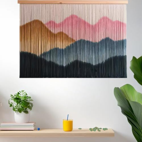ARADNEO Large Macrame Wall Hanging Boho Dip-Dyed Home Decor Cotton yarn Tapestry Woven Wall Art for Bedroom, Living Room, Headboard or Fireplace (Pink) - Image 7