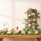Dolicer 4Pcs 26 Ft Artificial Eucalyptus Garlands with Flowers - 8 Roses, Faux Floral Greenery Garlands Fake Flowers Vines for Wedding Table Centerpieces Arch Party Ceremony Backdrop Decor (Pink) - Image 5