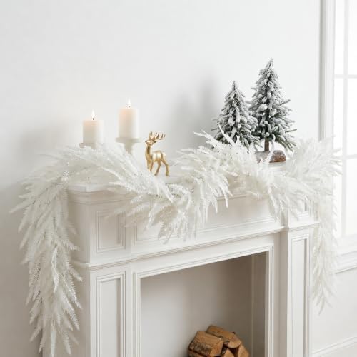 2Pcs Christmas White Norfolk Pine Garland,6Ft Artificial Snow Pine Garlands - Image 4