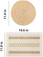 Handmade Rustic Farmhouse Boho Placemats Set, Natural Water Hyacinth Cotton Jute Woven Table Mats with Coasters & Napkin Rings for Kitchen Dining Party (4, Handmade Placemats Set of 4) - Image 5