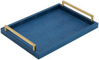 XIGEXIGE Navy Blue Decorative Serving Tray, Shagreen Leather Coffee Table Tray, Rectangle for Home Decor - Image 2