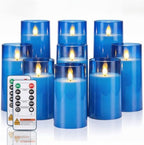 Homemory Blue Flameless LED Pillar Candles with Remote Timer, Set of 9 by Homemory