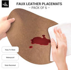 Morgan Faux Leather Round Set of 12 Placemats, 15", Camel, Heat Resistant, Stain Resistant, Non-Slip, Reversible, Durable Table Mats for Kitchen, Dining Table, Indoor Washable Use - Image 6
