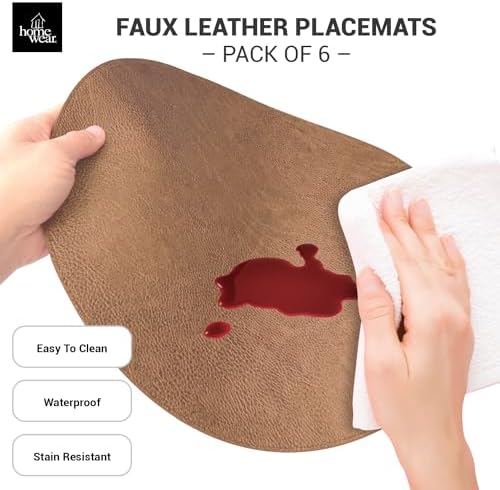 Placemats Set of 6 – Round 15” Faux Leather Table Mats for Dining, Heat Resistant & Non-Slip Washable Table Decor, Indoor, Outdoor, Dining Table Set for 6, Modern Kitchen & Holiday Use, Camel - Image 5