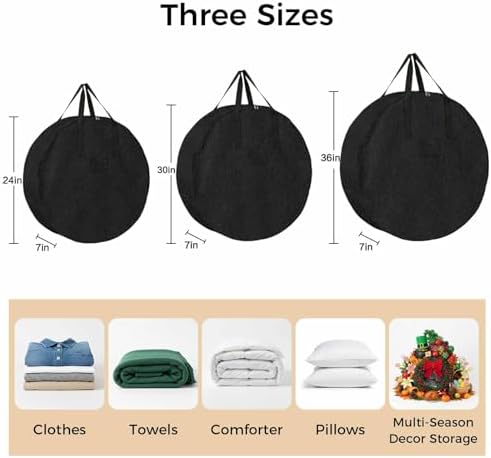 30 Inch Round Storage Bag 2 Pack,Vintage Solid Black Leather Waterproof Wreath Storage Container with Handles&Zipper Retro Cowhide Texture Closet Organizer Bags Garland Box - Image 7