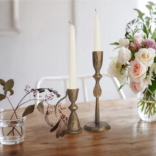 Antique Brass Cast Iron Candle Holders Set of 2 - Image 3