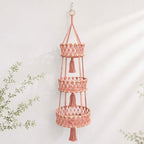 Macrame Hanging Fruit Basket, 3-Tier Boho Kitchen Storage(Pink) by Unknown