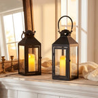 JHY DESIGN Set of 2 Farmhouse Decorative Lanterns 13" H Hurricane Candle Lanterns Rustic Lanterns Centerpieces for Home Garden Front Porch Indoor Outdoor Paritie and Wedding(Black) - Image 4