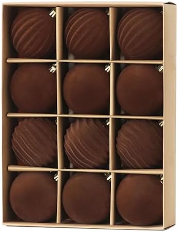 3.15In Brown Velvet Christmas Ornaments Set,12Pcs Flocked Ornaments Balls by Senjie