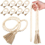 Geetery 10 Pcs 58'' Bead Garland with Tassels, Rustic Country Decor, Boho Wall Hanging for Farmhouse Style, Versatile Prayer Beads for Home, Table, or Wall Decoration (Wood) by Geetery