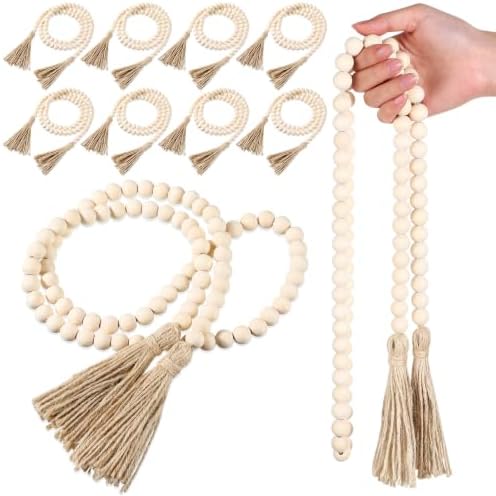 Geetery 10 Pcs 58'' Bead Garland with Tassels, Rustic Country Decor, Boho Wall Hanging for Farmhouse Style, Versatile Prayer Beads for Home, Table, or Wall Decoration (Wood) by Geetery