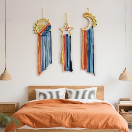 Artilady Macrame Wall Hanging Tapestry, 3 Pakc Boho Sun Dream Catcher Decor - Image 7