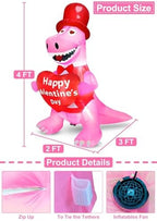 TURNMEON 4 Foot Valentine's Day Inflatable Dinosaur Outdoor Decoration Blow Up Dinosaur Holds Heart LED Lighted Valentines Day Decoration for Yard Garden Lawn Wedding Holiday Party Indoor Outdoor Home - Image 5