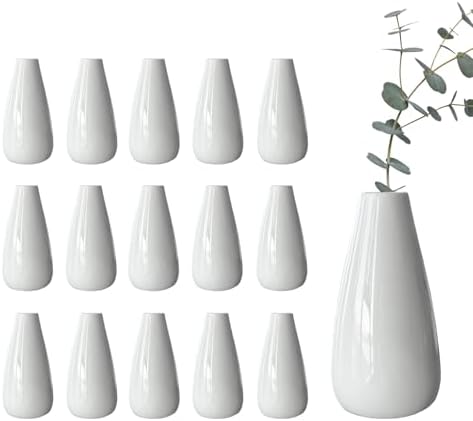 Modern White Ceramic Vase Set of 16 for Living Room Bedroom 5.1'' Minimalist Fresh Flower Vases for Home Decor Office Fireplace Centerpieces Nordic Style Gift for Fake Plant 16 Pack by LIZOFER