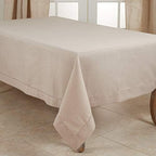 SARO LIFESTYLE Classic Hemstitch Tablecloth - Elegant Everyday Tablecloth with Textured Fabric and Hemstitched Border for Dining Tables and Formal Entertaining, 70"x120", Taupe - Image 3