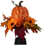 Svndlyn 15 Inch Lighted Fall Pumpkin Arrangement with Pumpkin, Daisies by Svndlyn