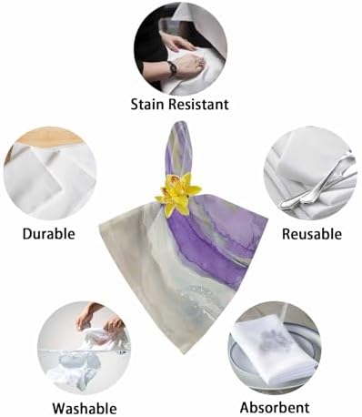 Purple Coastal Cloth Napkins Set of 6, Holiday Napkins for Baby Shower, Spring Summer Ocean Beach Nautical Sea Wave Washable Reusable Dinner Napkins for Cocktail Wedding Party, 20 x 20 Inch - Image 6