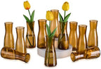 Glasseam Brown Glass Bud Vase: Small Set of 12 Mini Vases for Centerpieces, Flowers, Wedding Table, Dining Room Decoration - Modern Minimalist Cute Decorative Decor by Glasseam