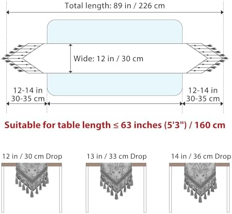 kilofly Elegant Floral Brocade Jacquard Table Runner Tassels (89 x 12 inches) - Image 2