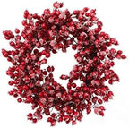 Larksilk 22in Red Frosted Berry Wreath, Iced Hawthorn Twig Christmas Wreath - Image 2