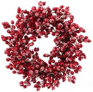 Larksilk 22in Red Frosted Berry Wreath, Iced Hawthorn Twig Christmas Wreath - Image 2