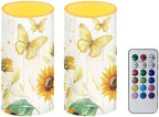 Butterfly Sunflower Flameless Candles 2 Pack 6 x 3 inch Battery Operated Candles with Multicolor Timer Remote Control LED Fake Candles for Warm Light Dinner Table Home Decor - Image 2
