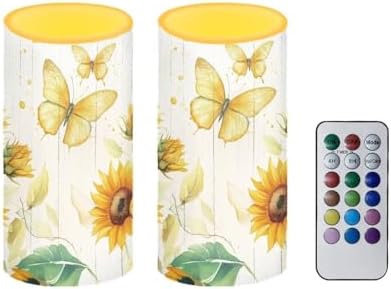 Butterfly Sunflower Flameless Candles 2 Pack 6 x 3 inch Battery Operated Candles with Multicolor Timer Remote Control LED Fake Candles for Warm Light Dinner Table Home Decor - Image 2