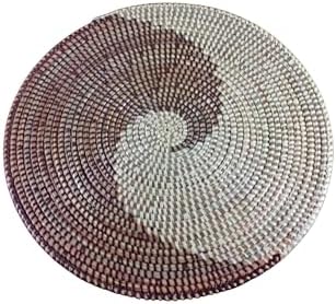 Senegal Placemats/African Bohemian Woven Seagrass Placemats/Natural Wicker Round Basket Placemats/Decorative Hanging Wicker Plates/Hanging Wall Decor (Brown & White) by Handmade