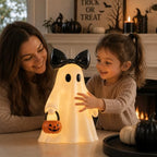 14 in Large Lighted White Ghost Figurine with Pumpkin Lantern&Remote Timer - Image 6