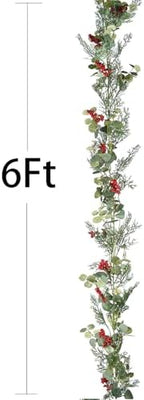 Red Berry Christmas Garland, Artificail Pine Garland with Berries Eucalyptus Cedar Leaves for Winter Holiday Home Table Centerpiece Decor (Light Green) - Image 7