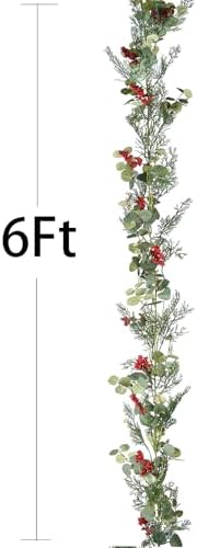 Red Berry Christmas Garland, Artificail Pine Garland with Berries Eucalyptus Cedar Leaves for Winter Holiday Home Table Centerpiece Decor (Light Green) - Image 7