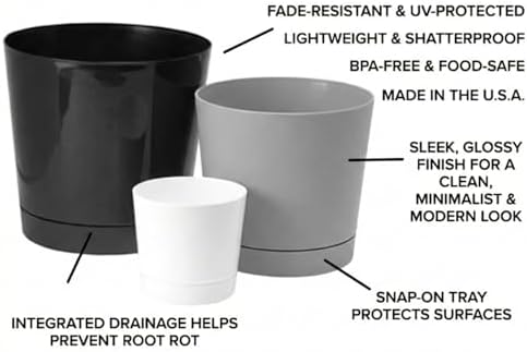 Root & Vessel Majestic Full Depth Round Cylinder Pot, Glossy Gray, 14-Inch (10140) - Image 3