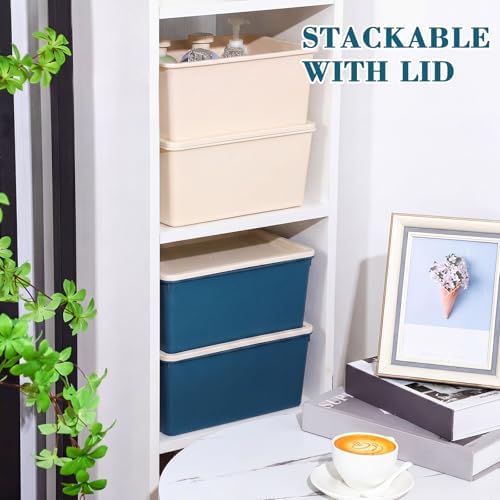 Menkxi 4 Pcs Storage Bins with Lids, Beige, Blue, Small - Image 5