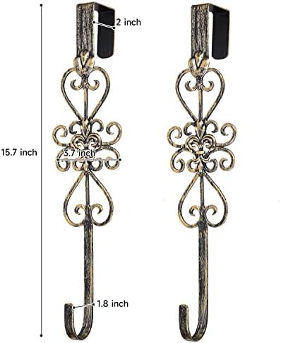 2 PCS Wreath Hangers for Front Door, 15" Over Door Wreath Hook, Fleur Dis Lis Wreath Hanger for Doors, Metal Overdoor Wreath Holder, 20 lbs Christmas Decorations Wreaths Hook- Vintage Gold - Image 5