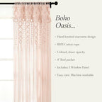 Lush Decor Boho Macrame Textured Cotton Window Curtain Panel Single 40" W x 84" L Blush - Macrame Curtains for Windows, Room Divider, Boho Wall Decor - Image 6
