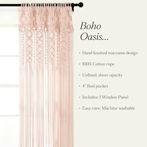 Lush Decor Boho Macrame Textured Cotton Window Curtain Panel Single 40" W x 84" L Blush - Macrame Curtains for Windows, Room Divider, Boho Wall Decor - Image 6