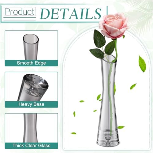 Lallisa 6 Pcs Glass Bud Vases for Centerpieces Maria Modern Clear Small Skinny Decorative Single Flower Bud Vase for Wedding Party Event Home Office Decoration(7.87 Inch,Grey) - Image 3