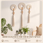 Tegeme 3 pcs Macrame Wall Hanging decor, Woven Tassel, Beige, Wood - Image 5