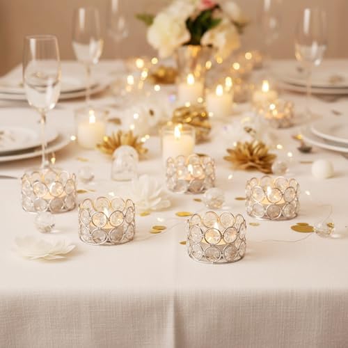 Pack of 20 Silver Crystal Tealight Candleholders - Candlestick Bowls Tea Lamp Candle Holders, Votive Candlestick Holders for Table Centerpieces, Diwali Decorations for Wedding Holiday Party Home Decor - Image 2