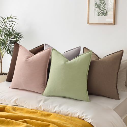 decorUhome Fall Light Brown Linen Throw Pillow Covers 26x26 Set of 2 - Image 6