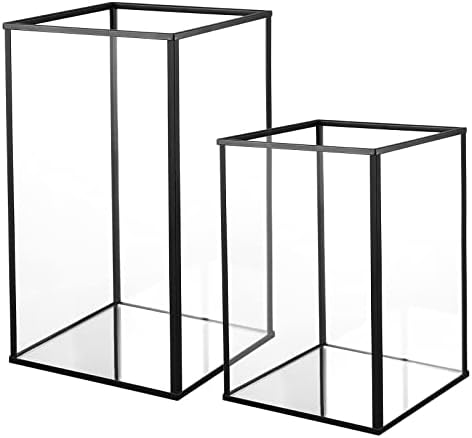 Phosphor Hurricane Camdle Holder Set of 2 Pieces, Black Glass Candle Holder for Wedding, Party, Holiday. by PHOSPHOR