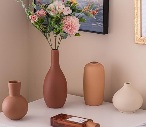 Ceramic Vase Home Decor Small Flowers Vase Set of 4 Living Room Decoration Bookshelf Bedroom Office Kitchen Dining Table Modern Farmhouse - Image 2