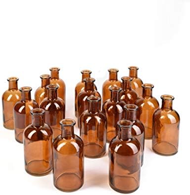 Serene Spaces Living Bud Vases, Apothecary Jars, Decorative Glass Bottles, Centerpiece for Wedding Reception, Mini Flower Vases, Small Medicine Bottles for Home Decor (Amber, Set of 48) by SereneSpacesLiving