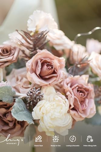 Ling's moment Artificial Pink Wedding Flowers Combo, Dusty Rose, Grand - Image 3