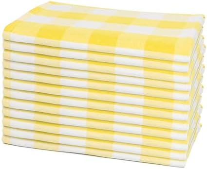 Yellow Cloth Napkins - Reusable Yellow Cotton Napkins - 100% Cotton, 12-Pack, 20"x20", Washable Checkered Plaid Table Napkins for Everyday Use and Parties, Weddings and Baby Showers (12 Pack) by OrganicCottonMart