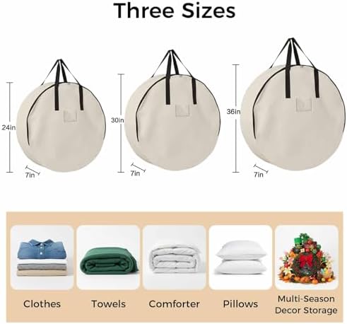 30 Inch Round Storage Bag 1 Pack,Modern Solid Color Cream Art Waterproof Wreath Storage Container with Handles&Zipper Simple Minimalist Style Closet Organizer Bags Garland Box - Image 7