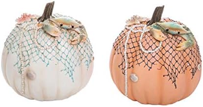 GALLERIE II Fishing Net Pumpkin Ocean Coastal Beach Large Assortment of 2 A/2 Halloween Fall Harvest Hard Figure Decor Decoration Orange by GallerieII